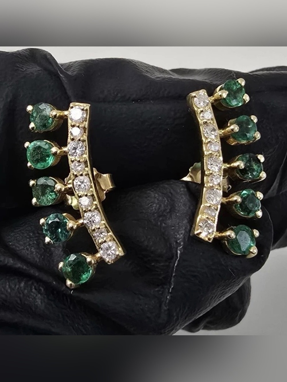Heirloom 14K Gold Diamond & Emerald Creeper Earrings